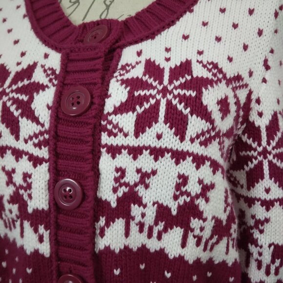 Decree | Holiday Christmas Winter Cardigan Cropped White Magenta | Sz S/M - Picture 3 of 7
